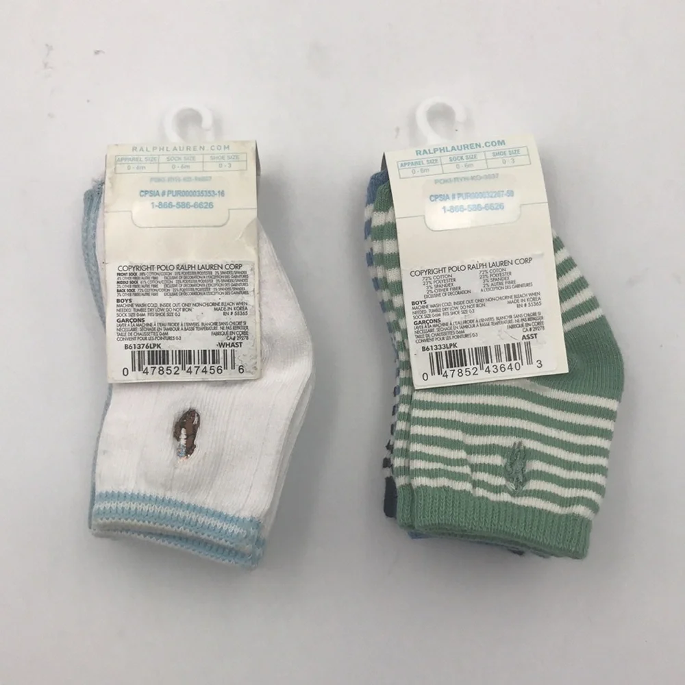 Ralph Lauren Baby Boys St. James Stripe Socks and Organic Pack 2 Packs 6 Pairs